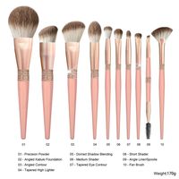Ensemble de 10 pinceaux de maquillage véganes à paillettes avec logo personnalisé, support rose, 10 pinceaux de luxe avec poils synthétiques brillants, acceptation de la personnalisation du logo