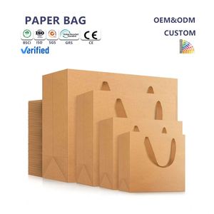 Personalized Recyclable Classic Brown Gift Shopping Jewelry Kraft Paper Bags Handles Black Pink Custom <b>Ribbon</b> Handle - Product Image 1