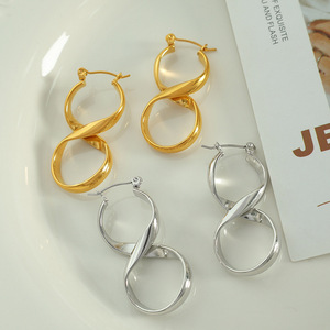 Geometric Hoop Earrings Gold Silver <b>Titanium</b> Steel Party Jewelry EH167 - Product Image 1