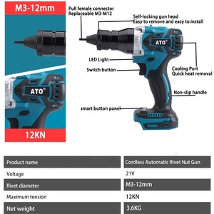 Herramientas Eléctricas a Batería ATO A8182, <span class=keywords><strong>Taladro</strong></span> Inalámbrico con Batería de Iones de Litio de 2.0Ah, Pistola <span class=keywords><strong>Remachadora</strong></span> Eléctrica ROHS - Product Image 6