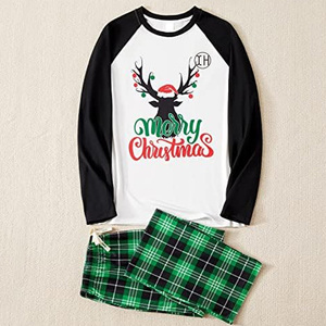Fábrica Feliz Natal Xmas Elk Impresso Família Pijama Define Moda Cor Bloqueado Tops Calças Xadrez Sleepwear Outfits - Product Image 2