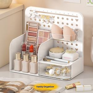 Organisateur de bureau en <span class=keywords><strong>plastique</strong></span> à plusieurs niveaux avec tiroirs et panneaux perforés, idéal pour dortoir, chambre et salon - Product Image 4