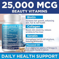 Suppléments à base de plantes Capsules de biotine végétalienne 5000 Mcg avec collagène, kératine et huile de lin Soutien Cheveux Ongles Capsules de biotine pour la peau