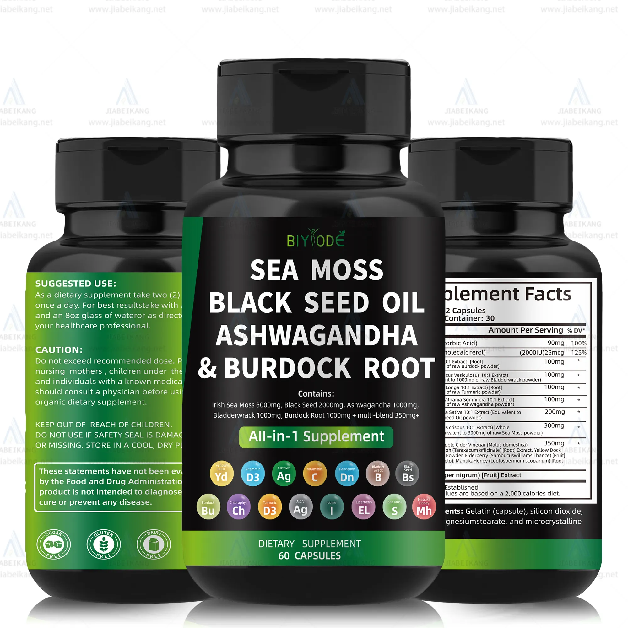 Effective formula ready stock wholesale private label sea moss ashwagandha black seed oil multivitamin seamoss capsules