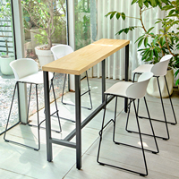 Table de bar en bois massif avec structure en acier carbone, plateau épais en pin, peinture à base d'eau, table de comptoir commerciale pour café, salon de thé