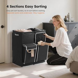 <span class=keywords><strong>Cesto</strong></span> de <span class=keywords><strong>ropa</strong></span> sucia <span class=keywords><strong>doble</strong></span> personalizado Cesta de lavandería grande 2 secciones con 2 bolsillos laterales <span class=keywords><strong>Cesto</strong></span> de <span class=keywords><strong>ropa</strong></span> sucia con bolsa extraíble - Product Image 5