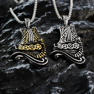 Collier pendentif bateau viking pour homme, argent tibétain, design vintage, bijou cadeau, motif géométrique, collier puissant - Product Image 1