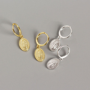 INS Design Jewelry Hot Sale Gold Plated 925 <strong>Sterling</strong> <strong>Silver</strong> Virgin Mary Charm <strong>Hoop</strong> Dangling <strong>Earrings</strong> - Product Image 3