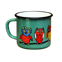 Tasse en émail de grande taille 15oz, style rétro et vintage, logo personnalisé imprimé, bleu, pour utilisation en extérieur, camping, bière, eau, avec poignée