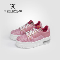BUCCI BATANI Chaussures décontractées pour hommes en cuir rose pêche et tissu Scabal, tige en tissu, à lacets, semelle extérieure en caoutchouc XL SC070-E008