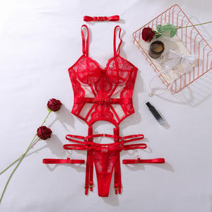 ملابس داخلية نسائية مثيرة بالجملة، كورسيه دانتيل شفاف للبالغات، لانجري أحمر مثير، ملابس داخلية سوداء شفافة - Product Image 5