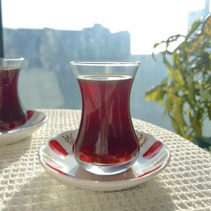 Tazza da tè di vetro di lusso turco tazza di caffè piattino tacchino nero tazza di tè e piattino - Product Image 3