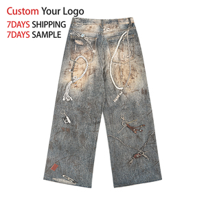 Manufacturers High Quality Fashion Denim Jeans Hip Hop Designer Vintage Custom 3D Print Distressed Baggy Short for <b>Men</b> Jeans - Product Image 2
