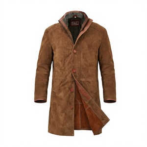 Manteau Trench en Cuir Marron Écologique pour Homme, Manches Longues, Boutons sur le Devant, Doublure en Laine Gaufrée 220g, Vêtement d'Extérieur pour l'Hiver et l'Utilisation en Plein Air - Product Image 1