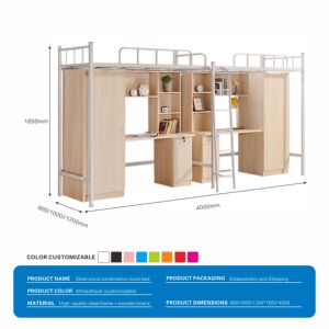 <span class=keywords><strong>Cama</strong></span> Alta Doble Contemporánea de Acero y Madera con Escritorio Espacioso y Armario para Dormitorio Principal - Product Image 6