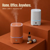 Diffuseur d'arômes flamme 280 ml, 7 couleurs LED, humidificateur ultrasonique à huiles essentielles, USB Type-C, arrêt automatique, pour la maison et le bureau