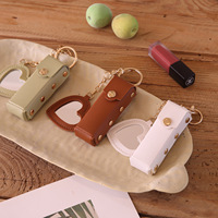 Tas Lipstik Kulit PU Portabel Baru dengan Gantungan Kunci dan Liontin Hati, Kantong Mini untuk Lip Balm Wanita dengan Cincin Kunci Berhias