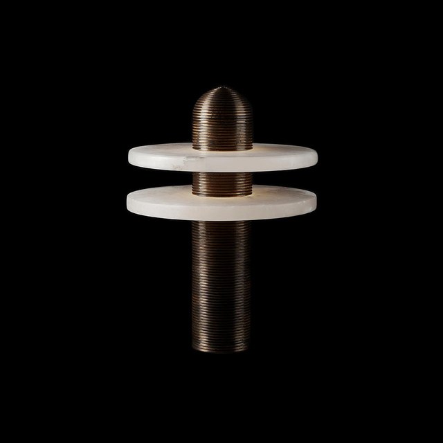 Modern Alabaster Disk Table Lamp Antique Bronze Metal Base LED Night Light for Bedroom Living Room Hotel Decor