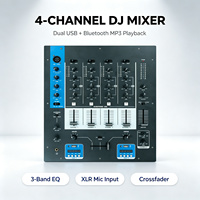 Console de mixage audio DJ USB 4 canaux avec alimentation fantôme 48V, Bluetooth et MP3 pour scène, bar, karaoké, performances en direct et streaming
