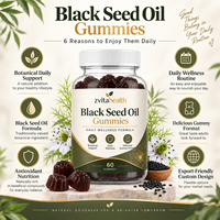 Gummies véganes à l'huile de nigelle de marque privée pour le soutien immunitaire, la santé intestinale, la peau et les cheveux, sans OGM, supplément à base de plantes, vente en gros OEM