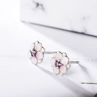 Großhandel Mode 925 Sterling Silber Rosa Emaille Ohrringe Magnolie Blume Ohr stecker Schmuck für Frauen Geschenk