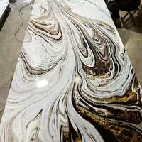 Panneau mural en feuille de marbre UV 1220*2440, veinure dorée, imperméable, ignifuge, anti-rayures, haute brillance, revêtement mural intérieur 3D en PVC