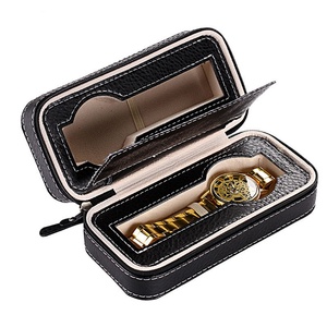 2 4 8 Slots Velvet Lining Black PU Leather <b>Watch</b> Travel Zipper Storage <b>Watch</b> <b>Case</b> - Product Image 1