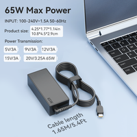 Chargeur USBC 65W pour Dell Lenovo HP Acer Asus Samsung Tablet 65W Type C Chargeur pour ordinateur portable Certification CE FCC ROHS Qualité supérieure