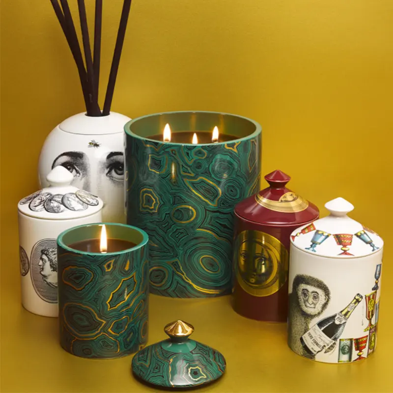 Velas perfumadas de cera de soja de Pilar personalizadas de lujo en tarro de cerámica para decoración del hogar para Ramadán y celebraciones de Año Nuevo Navidad