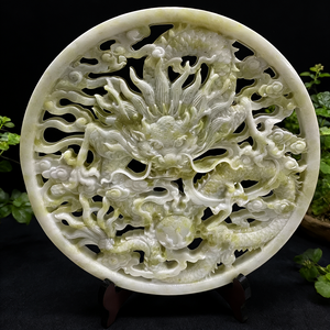 Натуральный зеленый нефритовый драгоценный камень диаметром 30 см, китайский дракон, резьба по дереву, полый резной фэн-шуй, стиль для украшения дома - Product Image 6