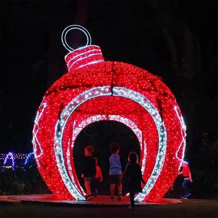 Reusachtige Rode Wandeling Door Lichte Bal Commerciële Straatdecoratie Outdoor Motieflichten 3d Kerstbal Voor Kerstvakantie