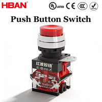 HBAN Interruptor de Botón Pulsador Electrónico Industrial de 22mm, 10A 660V, IP65 Impermeable, Mecánico, ABS, Control Industrial, 1NO, Cabeza Alta