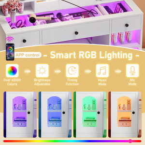 43.2" LED Vanity Desk with RGB <b>Mirror</b> Lights, 5-Drawer <b>Dressing</b> <b>Table</b> with Stool, White MDF & Glass Top <b>for</b> Bedroom - Product Image 4
