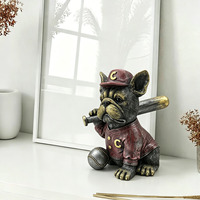 Décoration créative personnalisée pour la maison et le bureau, figurine de chien en résine peinte à la main, statue de bouledogue français avec un bâton de baseball