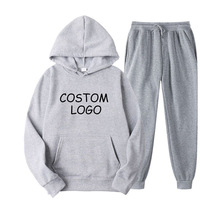 Ensemble deux pièces d'hiver avec logo personnalisé, jogging, haut de sport et sweat-shirt à capuche oversize, pantalon en coton 100%