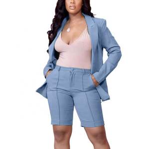 女性用アンサンブルブレザージャケットカジュアルビジネスその他オフィススーツレディース2ピースプラスサイズブレザーとショーツセット - Product Image 5