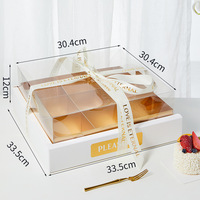 Boîtes en carton de style français faites à la main, de luxe, avec couvercle transparent de 10 pouces, pour mousse, gâteau, dessert, cupcake, et emballage de donuts à 9 compartiments