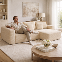 Sofá Seccional Modular de Terciopelo Acanalado Grueso Americano con Rayas, Conjunto de Sofás para Sala de Estar con Tela de Compresión