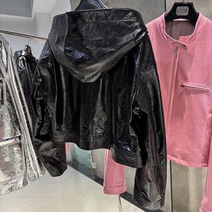 سترة جلدية لامعة بغطاء رأس حقيقي من جلد الغنم للنساء سترة من جلد الغنم الأصلي للنساء - Product Image 3