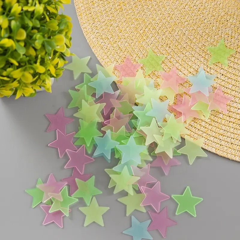 100 Uds estrellas brillantes pegatinas de pared de plástico fluorescente murales calcomanías para decoración de arte del hogar techo niños bebés dormitorio decoraciones