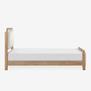 Cama de Madera con Cabecera Acanalada, Base de Láminas de Madera Clara, Estructura de Cama Moderna y Minimalista para Dormitorio - Product Image 2