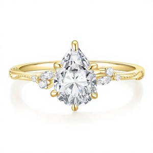 EAMTI Anillo de Compromiso de Plata de Ley 925 con Corte de Pera, Chapado en Oro de 14K, Engaste de Garras, Certificado, Lágrima, 2CT - Product Image 2