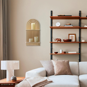 מדף אחסון מלבן כפול שכבות עשוי עץ אורן, מתלה אחסון בסגנון בוהו עץ לשימוש ביתי - Product Image 4