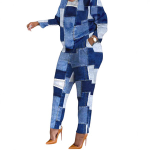 Ensemble deux pièces décontracté pour femmes, style européen et américain, automne/hiver, manches longues, <span class=keywords><strong>pantalon</strong></span> imprimé - Product Image 5