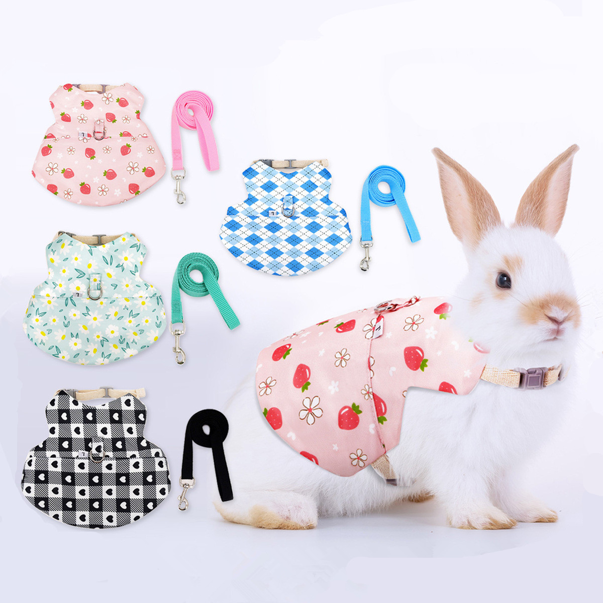thumbnail interactive-video image 1 of Buy 4 Sets Adjustable Bunny Rabbit Harness And Leash Set Small Pet Cute 1 of 11