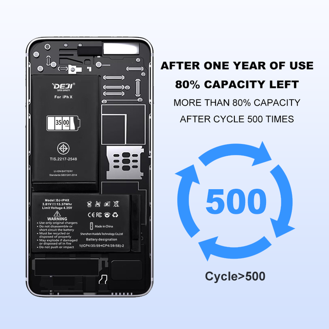 DEJI Mobile Phone Battery for iphone X High Capacity 3210mAh 3500mAh New 0 Cycle Rechargeable Battery