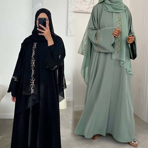Abito da Donna Musulmano Sharut <span class=keywords><strong>Abbigliamento</strong></span> Islamico <span class=keywords><strong>Turchia</strong></span> Eid Ramadan Modesto Abaya Kimono con Fiocco e Ricamo in Nida Dubai Abaya 2025 - Product Image 1