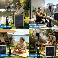 Ventilateur solaire certifié Intertek de 16 pouces avec panneau solaire de 20 W, batterie de 18 000 mAh, 2 ampoules LED, sortie USB, ventilateur sur pied rechargeable