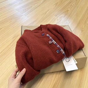 <span class=keywords><strong>Cardigan</strong></span> décontracté ample en tricot pour femme, deux pièces, col rond, boutons, patchwork à carreaux, polypropylène, nouvelle collection automne-hiver 2026 - Product Image 4