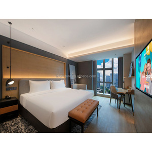 Commercial Hotel Bed Durable Wood Veneer Bed Frame & Mattress Sets with <b>Headboard</b> for 3 Star Hotel Guest Room Projects - Product Image 1